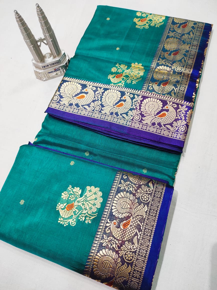 Pure Silk Peshwai Teal & Blue Combination Saree