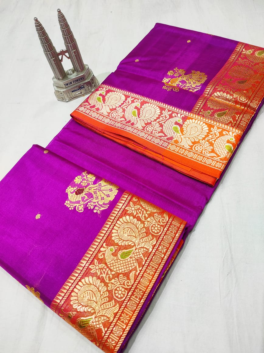 Pure Silk  Pink and Orange Combination Peshwai Saree