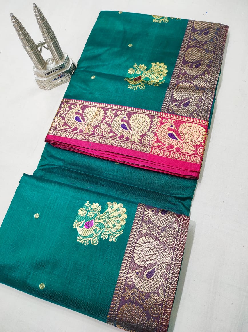 Pure Silk Peshwai Teal & Pink Combination Saree