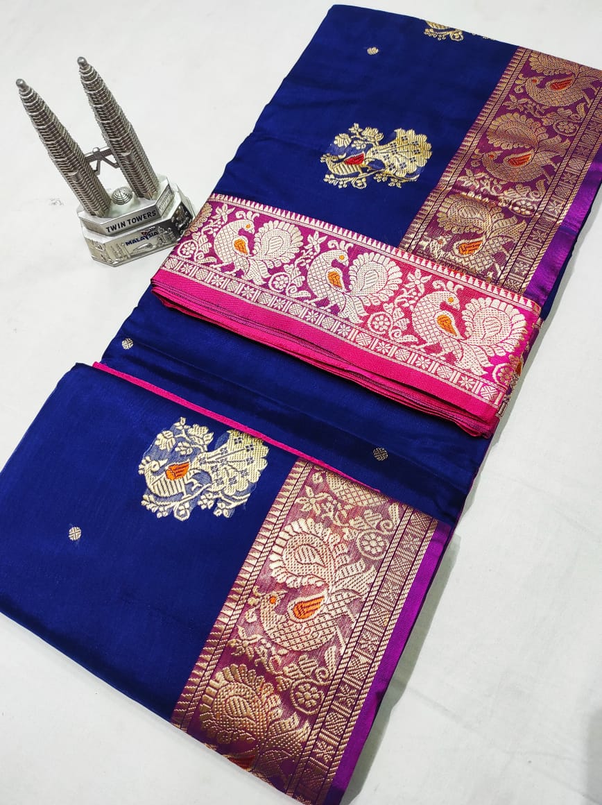 Pure Silk Blue Peshwai Saree