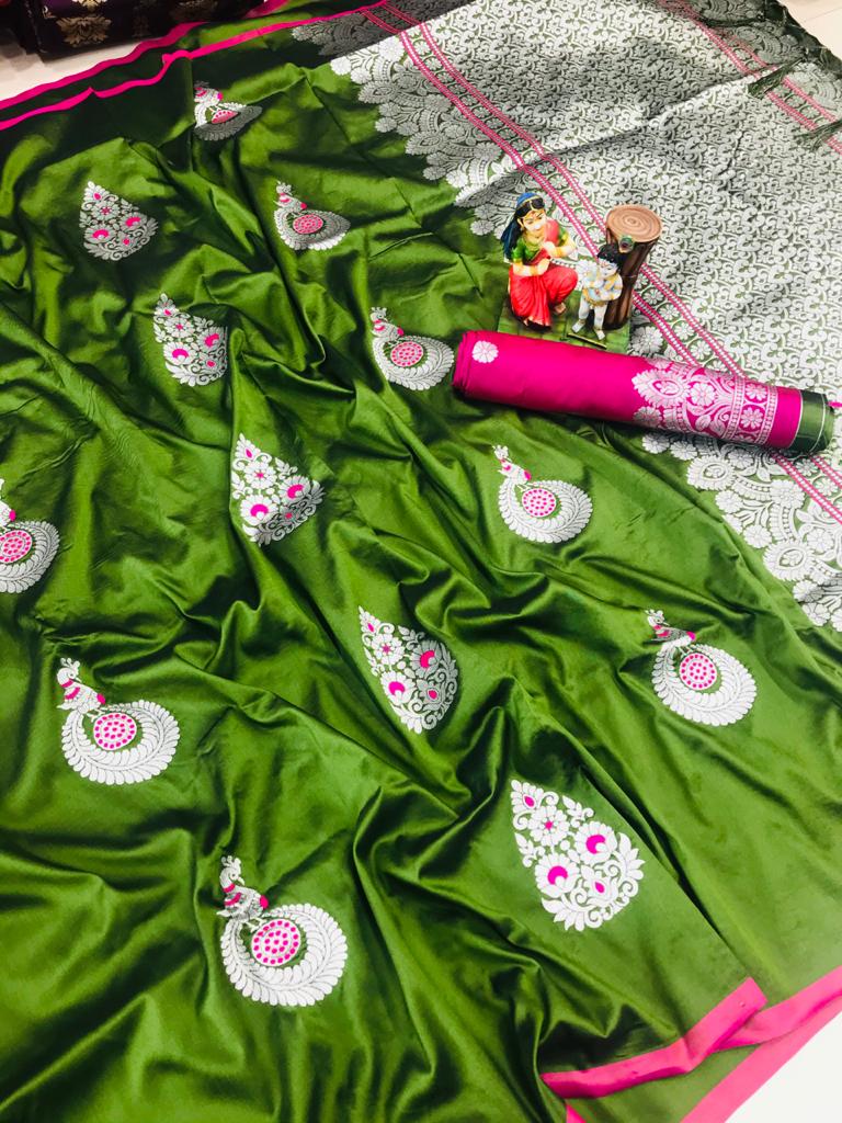 Lichi Silk beautiful Green Saree
