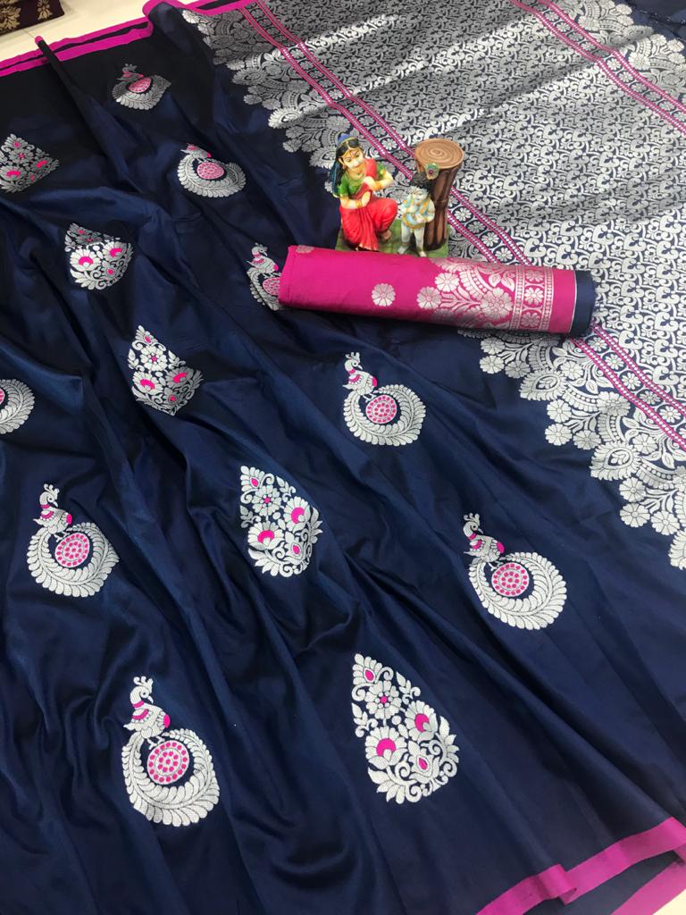Lichi Silk beautiful Blue Saree
