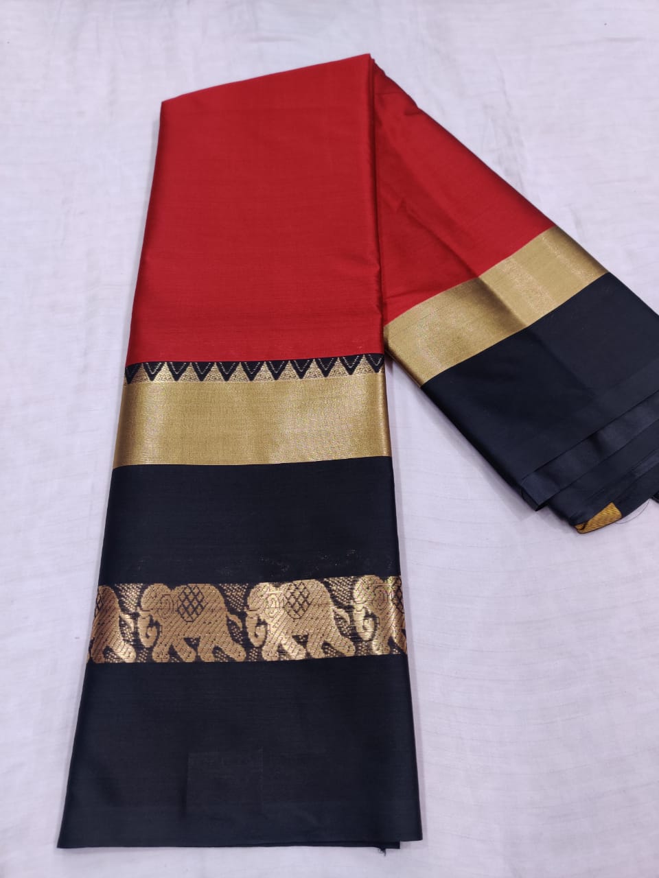 Kanchi Big Border Soft Sico  Silk  Saree Red & Black