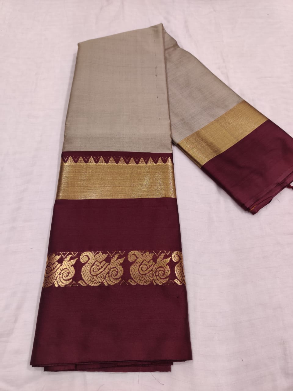 Kanchi Big Border Soft Sico  Silk  Saree brown border