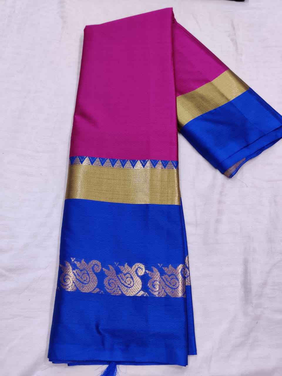 Kanchi Big Border Soft Sico  Silk  Saree Pink and Blue Color