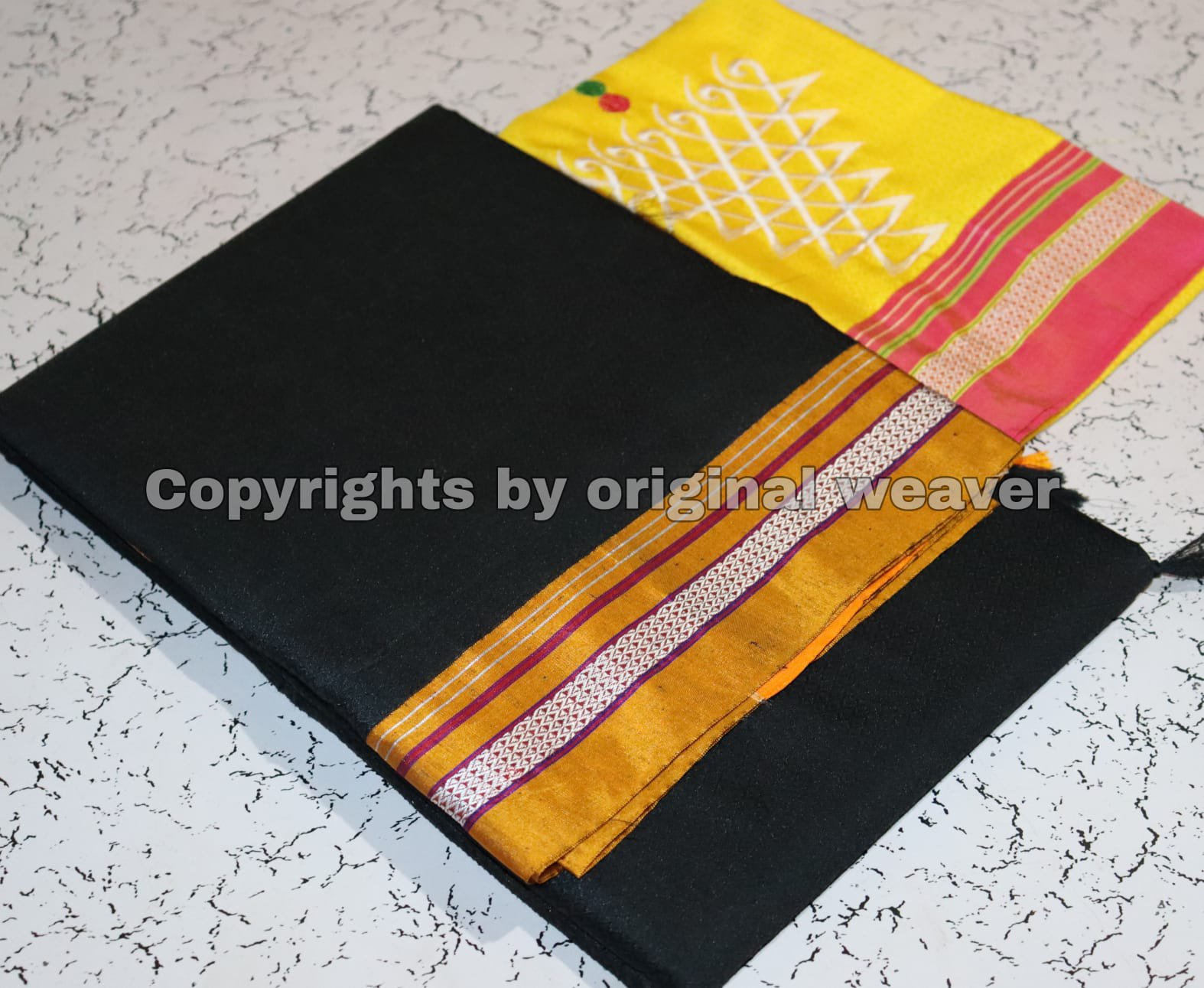 Khan saree Patti pallu with blouse piece SARASWATI work