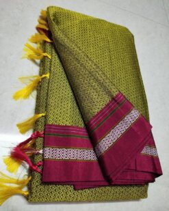 Parrot Green Resham Blended cotton khan Saree