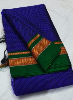 Blue & Dark Green Resham Blended cotton khan Saree