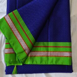 Blue & Green Resham Blended cotton khan Saree
