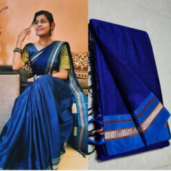 Blue Plain Resham Blended cotton khan Saree