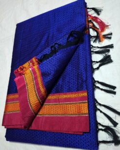 Blue Resham Blended cotton khan Saree