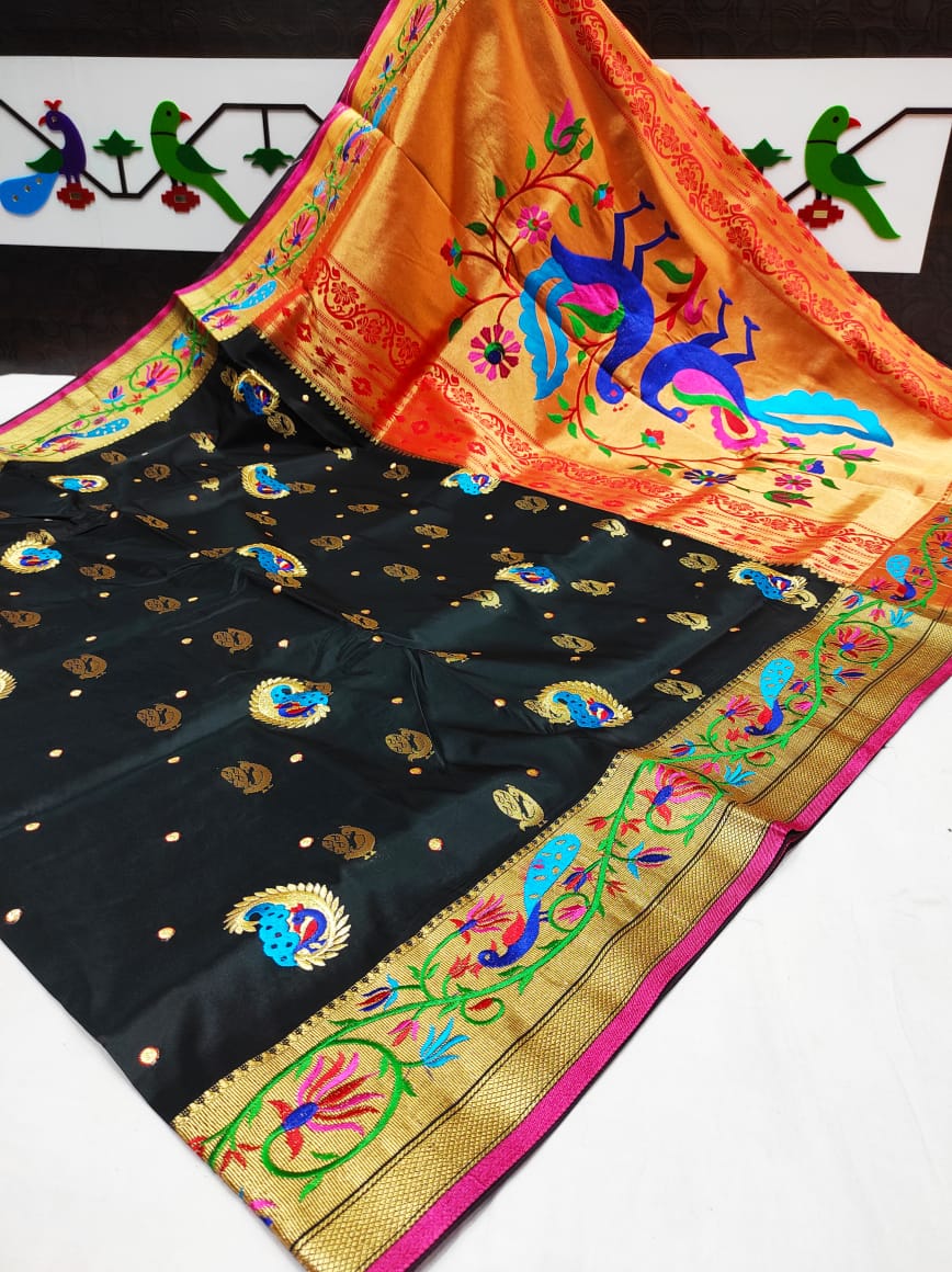 Peacock Embroidery Design Brocade Paithani