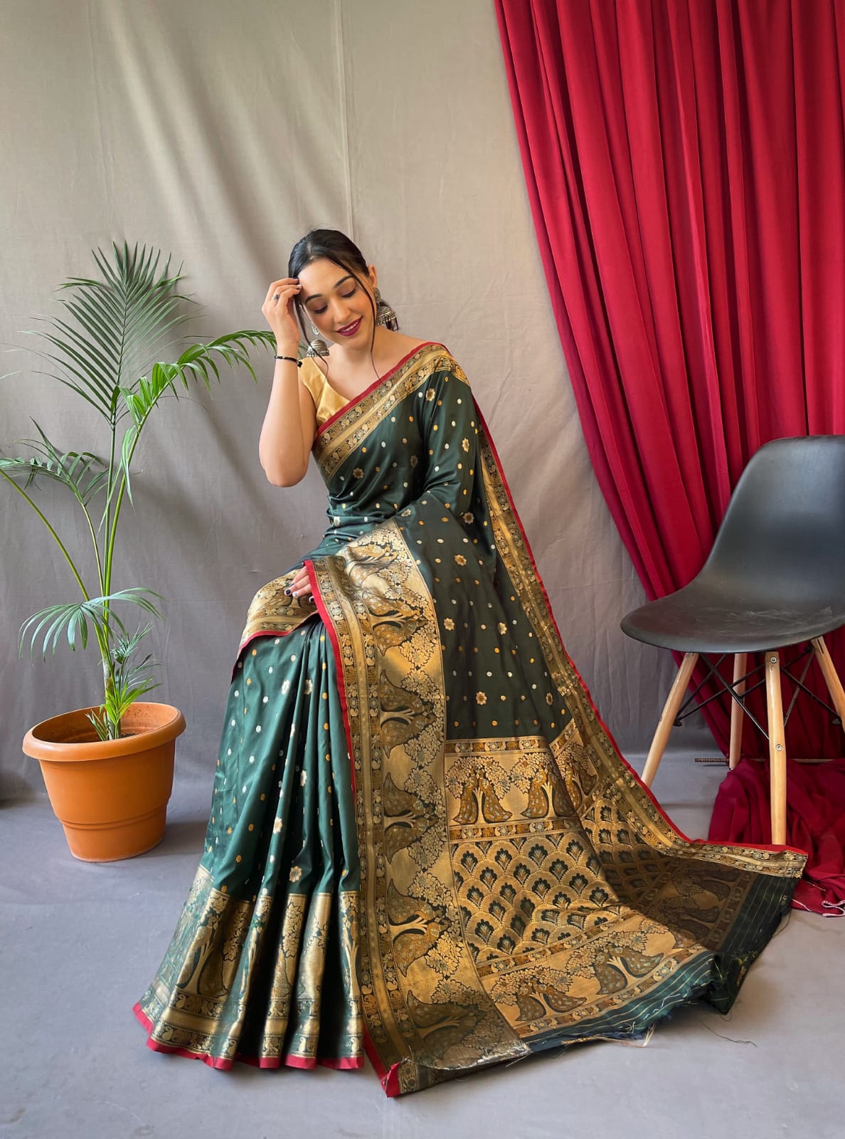 Pure Soft Silk Kanchipuram Saree with Silver and  Gold Zari