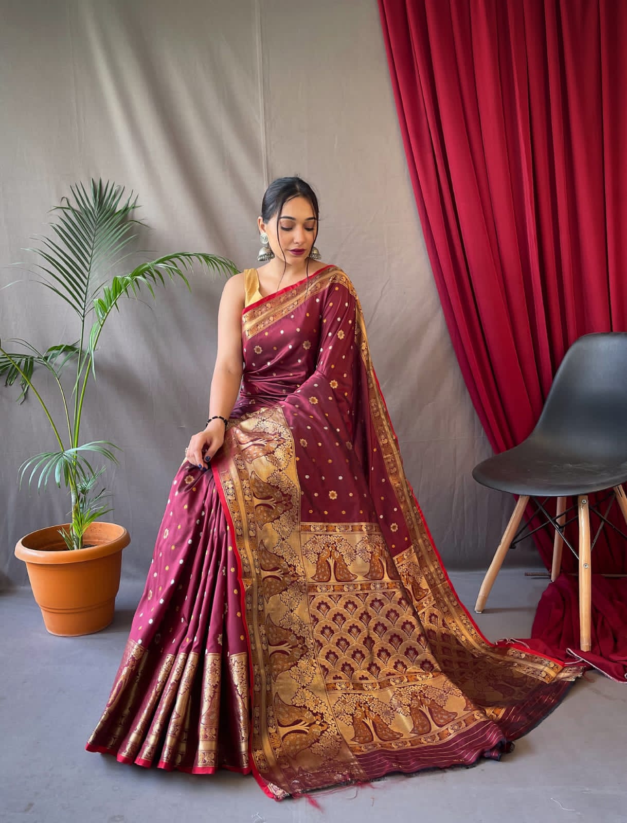 Pure Soft Silk Kanchipuram Saree with Silver and  Gold Zari
