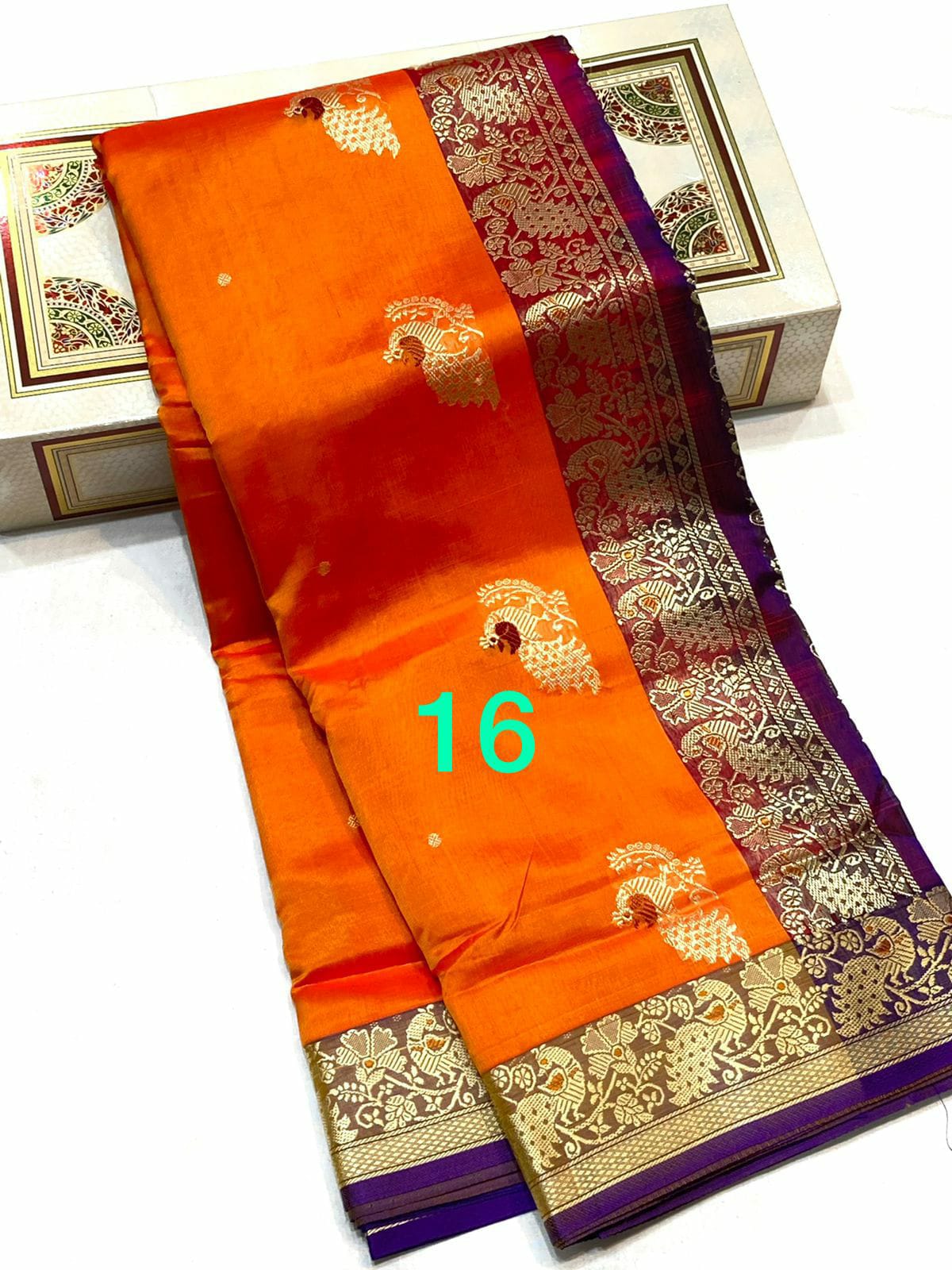 Orange Pure Silk Peshwai Saree