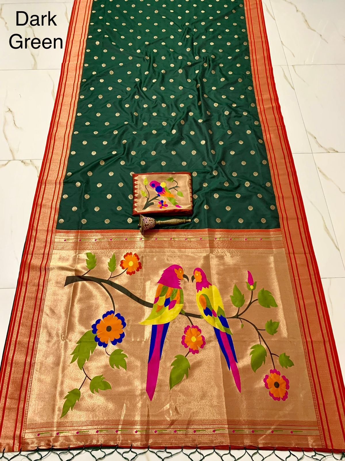 Pure Soft  Kanjivaram  Paithani Silk Dark Green