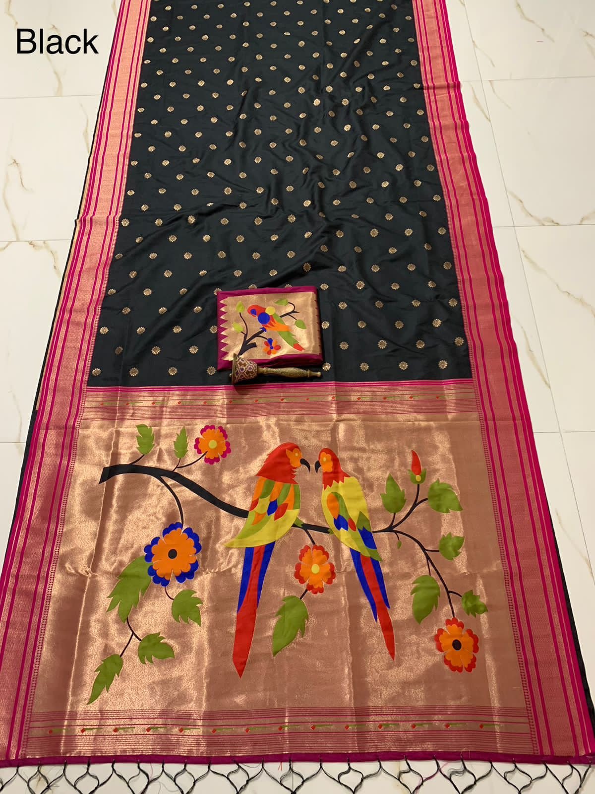 Pure Soft  Kanjivaram  Paithani Black Colour Silk Saree