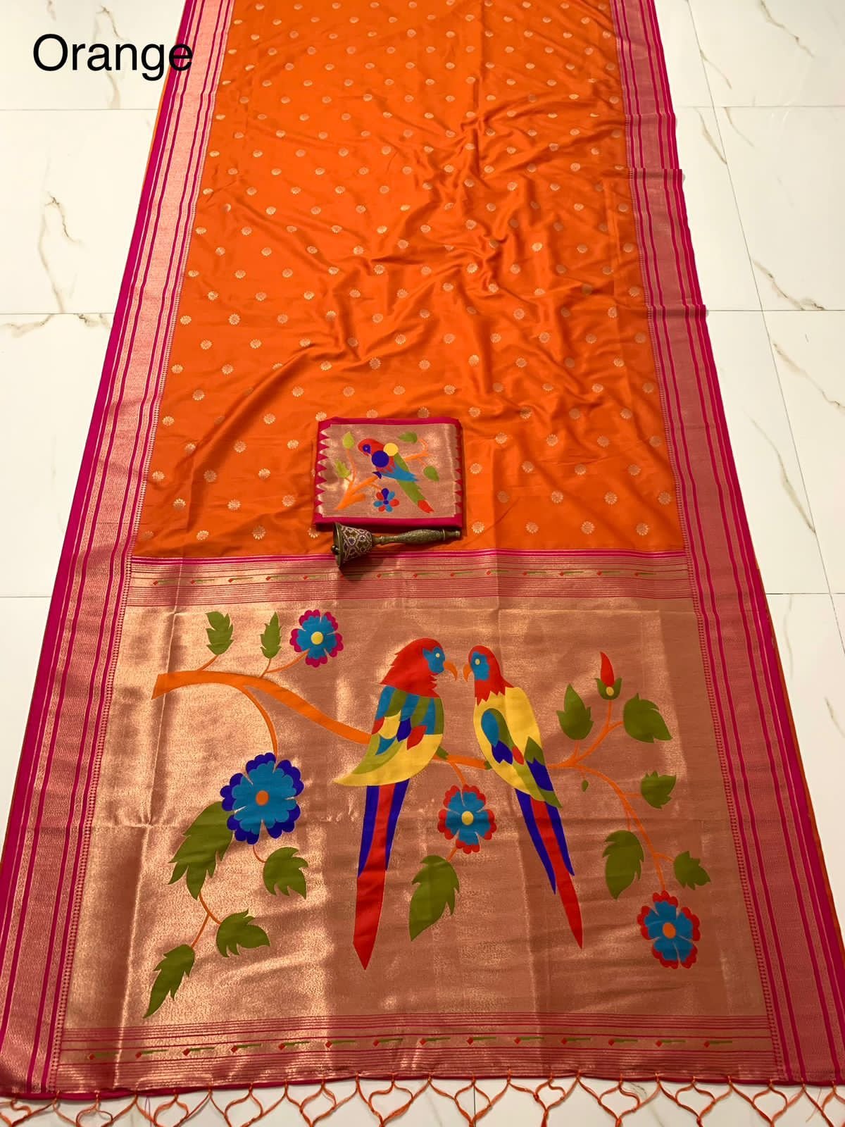 Pure Soft  Kanjivaram  Paithani Orange Colour Silk Saree