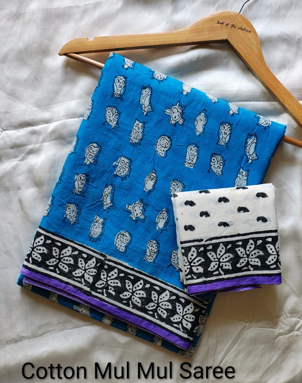 Hand block Printed Mul Cotton Saree with Blouse Piece