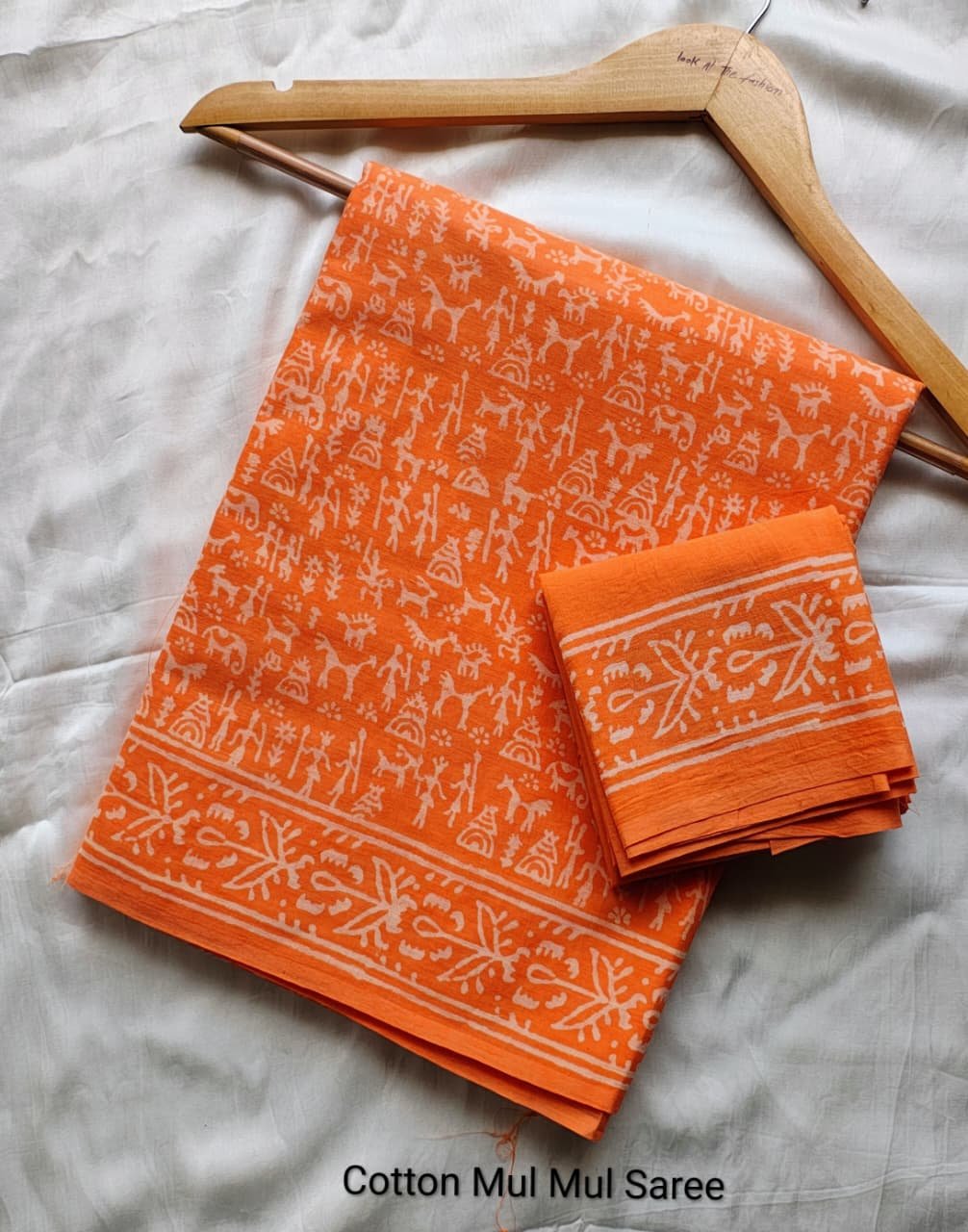 Hand block Printed Mul Cotton Saree with Blouse Piece