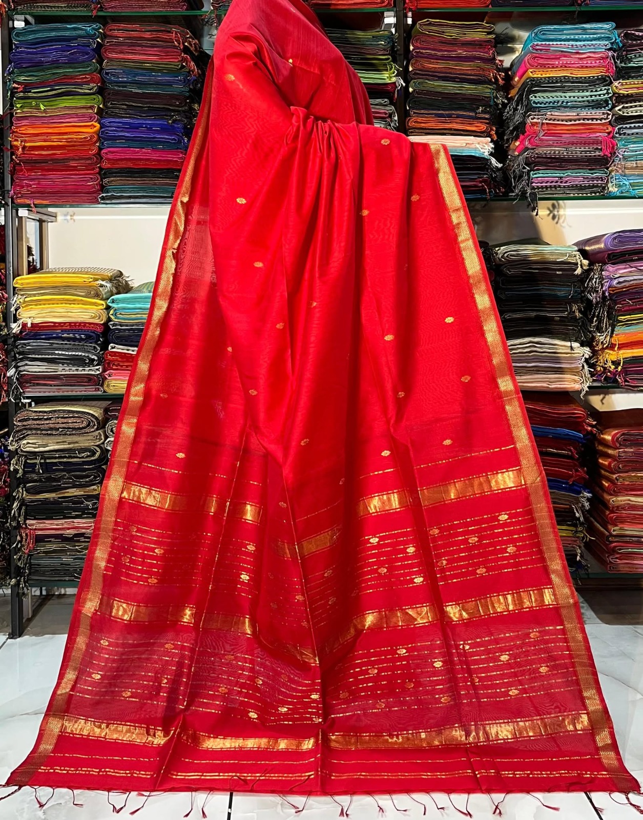 Trending Pure Maheshwari Handloom Rewa Border Saree