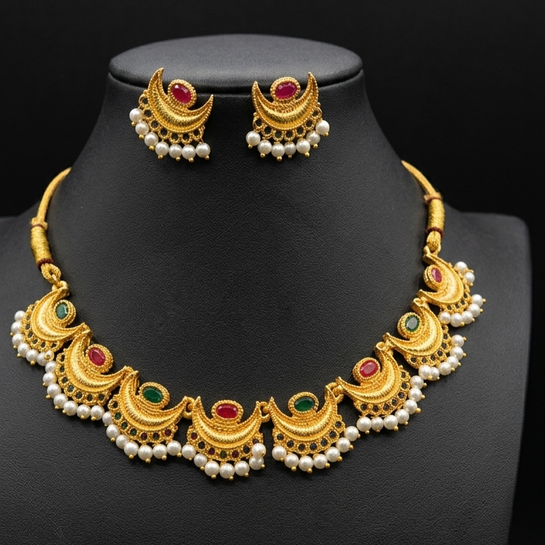 Traditional Maharashtrian Chandrakor Design Necklace Set