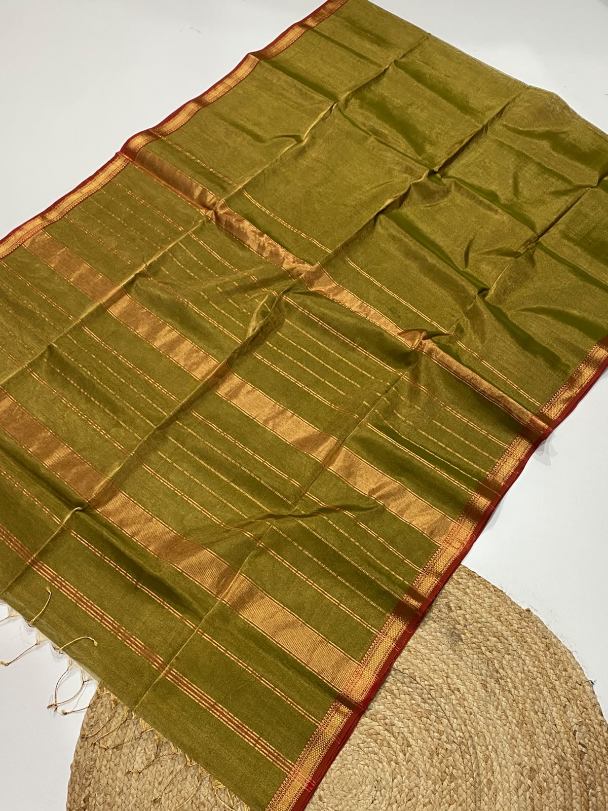 Traditional Pure Maheshwari Handwoven chatai border Tissue Saree