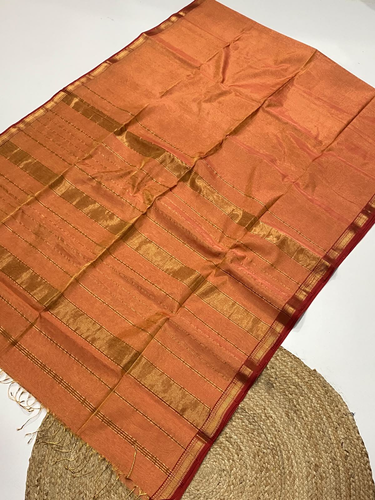 Traditional Pure Maheshwari Handwoven chatai border Tissue Saree